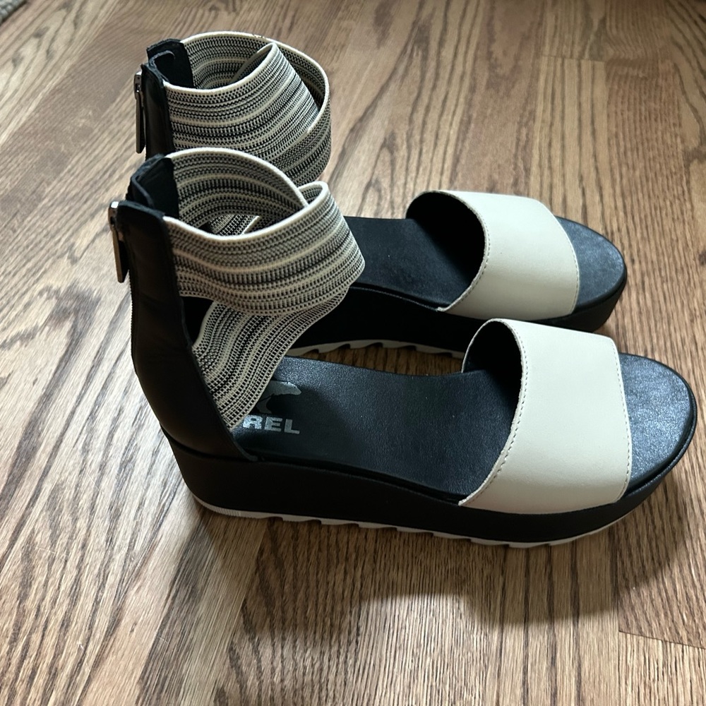 Sorel Women’s Cameron Leather Flatform Ankle Strap Wedge Zip Sandal Size 8